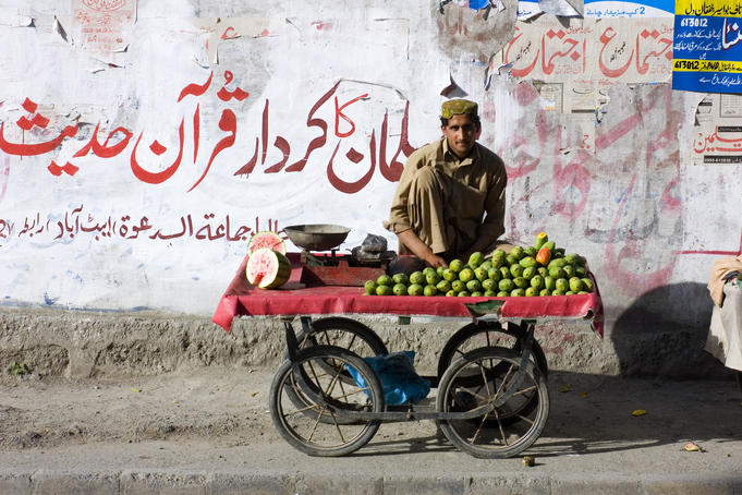 Selling fruit along the Karakoram Highway.