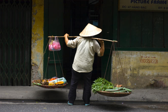 Selling vegetables on the street.