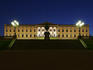 Royal Palace Det Kongelige Slott with lamps by night.