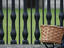 Bicycle pannier against railings.
