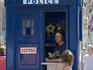 Coffee stand in restored police box.
