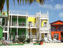 Colourful beach accomodation.