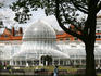 People relaxing in front of Palm House in Botanical Gardens.