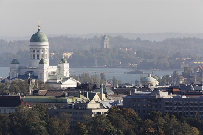 Lutheran Cathedral with Suomenlinna from Olympic Stadium tower.