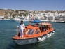 Boat in harbour, Mykonos, Cyclades Islands.