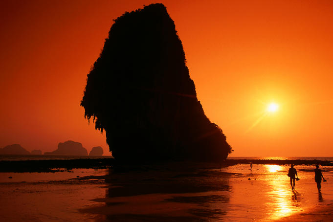 Islands silhouetted at sunset, Rai Leh Beach.