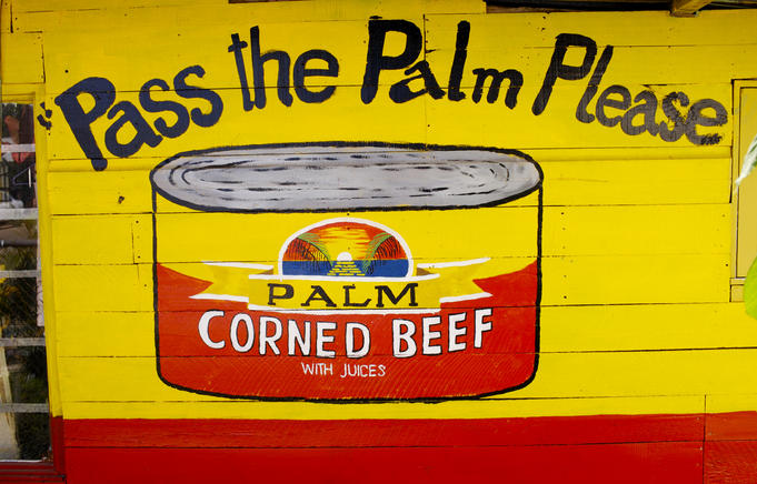 Hand painted advertisement for Corned Beef.