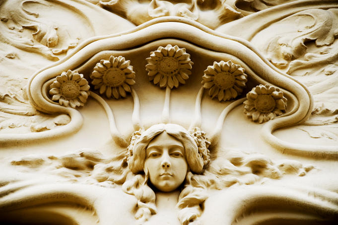 Facade detail of Art-Nouveau building, Sociedad General de Autores y Editores.