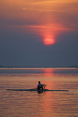 Rowing in lagoon near the Lido.