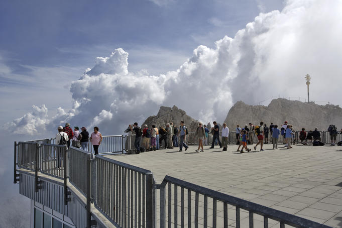 Viewing platform at the summit of Zugspitze,Wetterstein Range, Bavarian Alps.