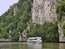 Tour boat cruising the Danube Gorge at the Weltenburg Narrows.
