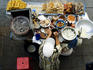 Overhead of vendor at street food stall.