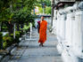 Monk walking on footpath.