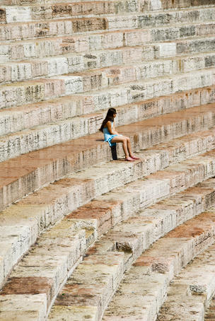 Stone seats in 1st-century Roman arena.