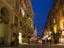 Streetscape at night.