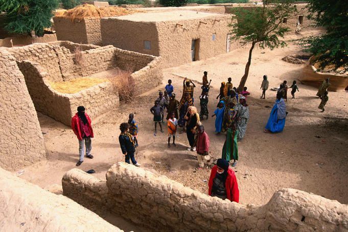 Overhead of tourists in Songhai village.