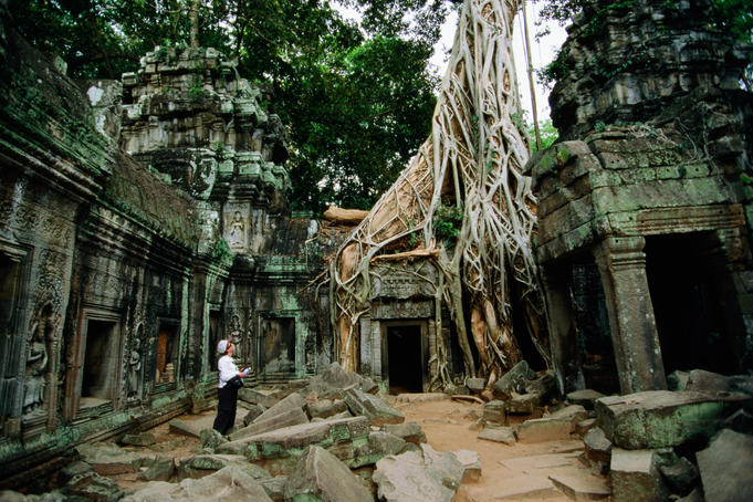 Tourist at Ta Prohm temple.