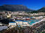 Overhead of Victoria and Alfred Waterfront with Table Mountain in background.
