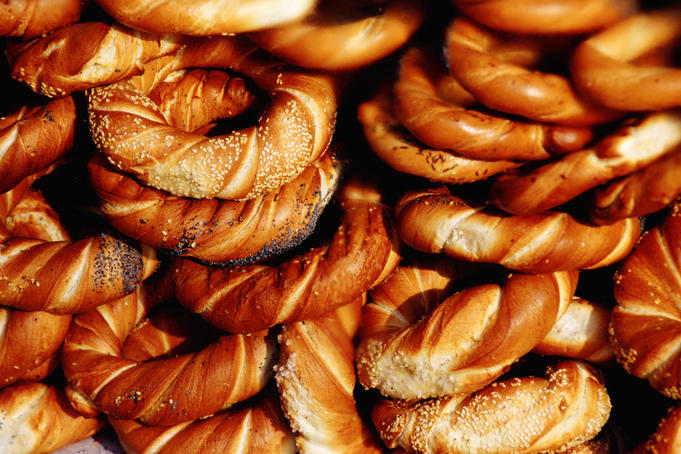 Obwarzanki (Polish bagels) for sale.