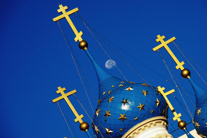 Onion-shaped towers of the Russian Orthodox Church of the Holy Trinity, San Telmo.