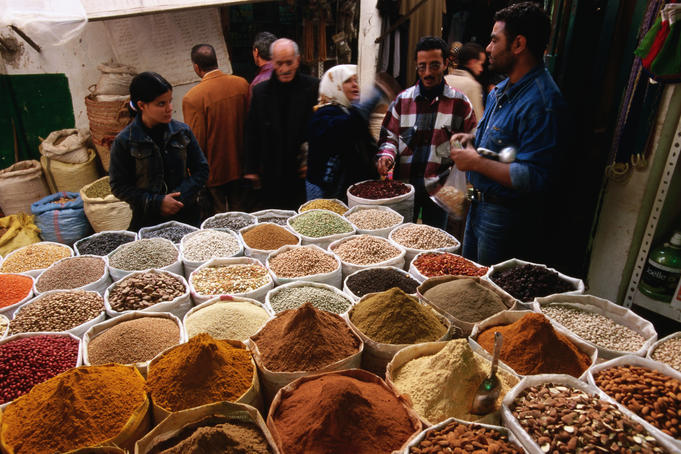 Spices and beans for sale, Old City market.