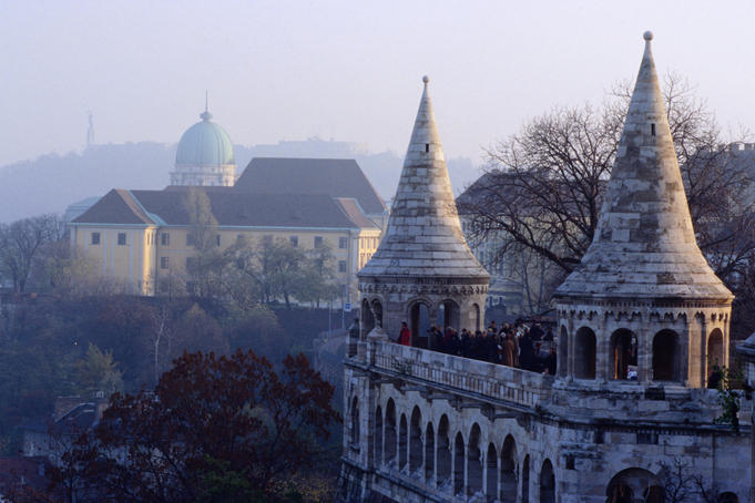 The Fisherman's Bastion with Gellert Hill in the background.