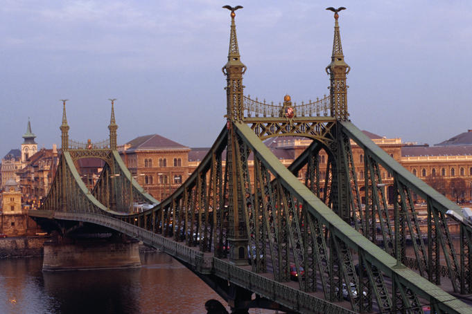 The Freedom Bridge (Szabadsag hid) over the Danube river at Gellert Hill.