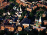 Aerial of town buildings.