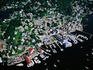 Aerial of town and harbour.