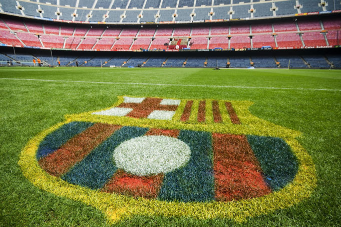 Coat of arms of Futbol Club Barcelona at Camp Nou Stadium.