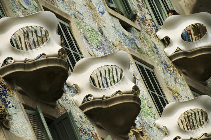 Facade detail of Casa Batllo, designed by Antoni Gaudi.