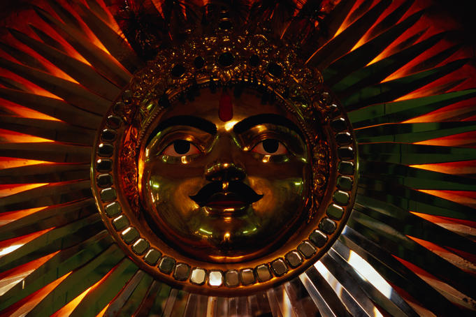 Detail of ornamental sun in Surya Chopar room in City Palace Museum.