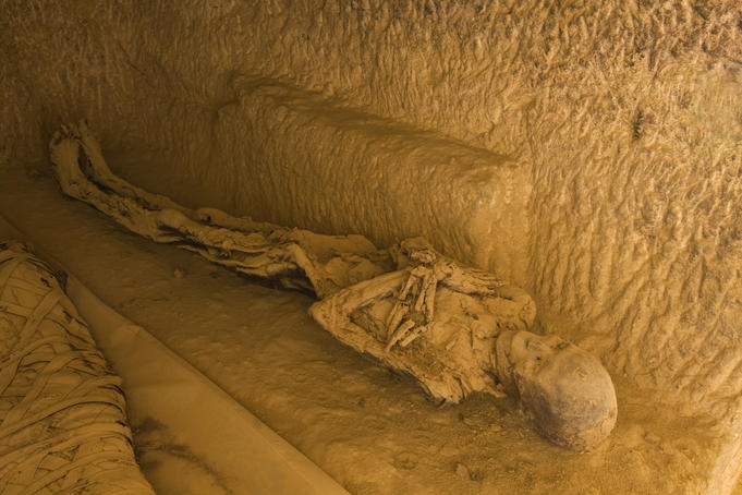 Mummies in tomb on the mountain of the dead.