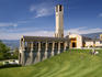 Visitors centre, loggia, bell tower and grass amphitheatre, Mission Hill Winery.