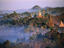 Temples and jungle at sunrise.