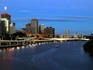 Brisbane cityscape at dusk.