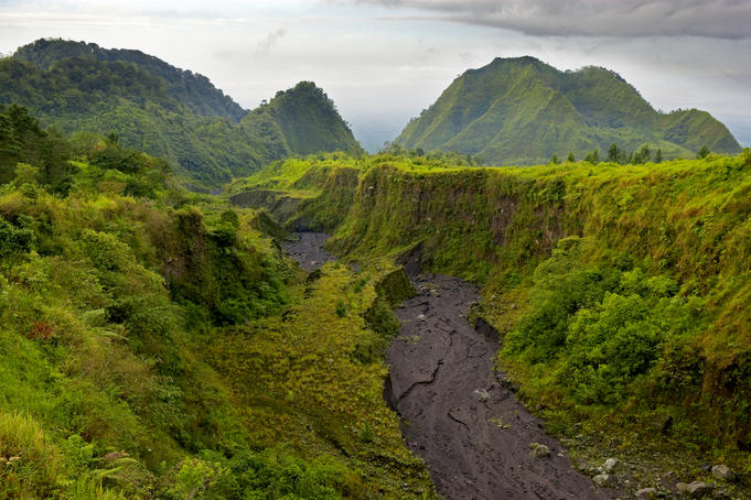 Lava flow from previous eruptions, Gunung Merapi.