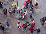 Overhead of people walking along Circular Quay.