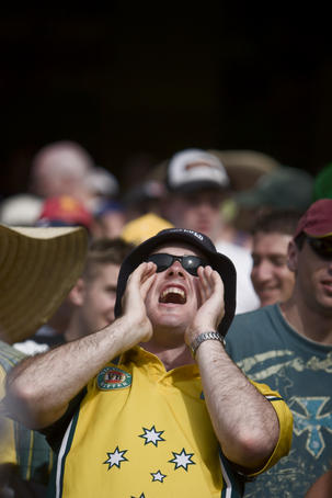 Australian fan shouting at the boxing day cricket test match.