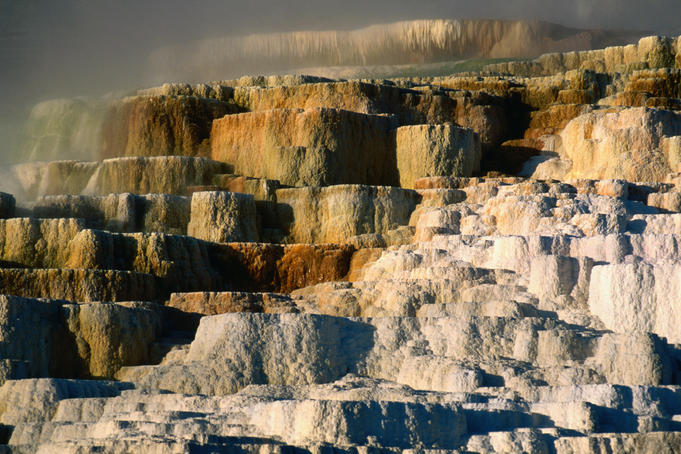Terraced travertine formations at Minerva Terrace, Mammoth Hot Springs.