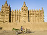 Young boy with donkey cart in front of the Grande Mosque du Djenne.