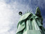 Looking up at Statue of Liberty from below on Liberty Island.