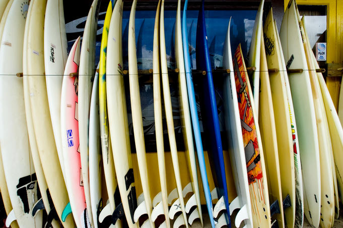 Rack of surfboards, Northshore.
