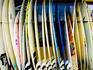 Rack of surfboards, Northshore.