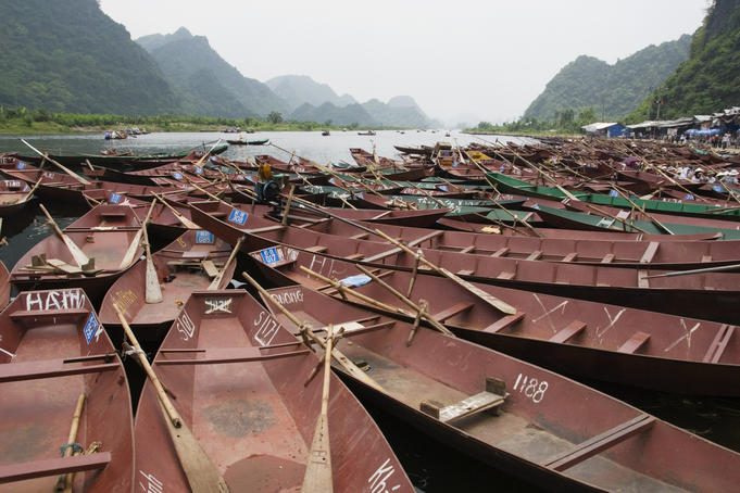 Row boats at My Duc, for journey to Perfume Pagoda.