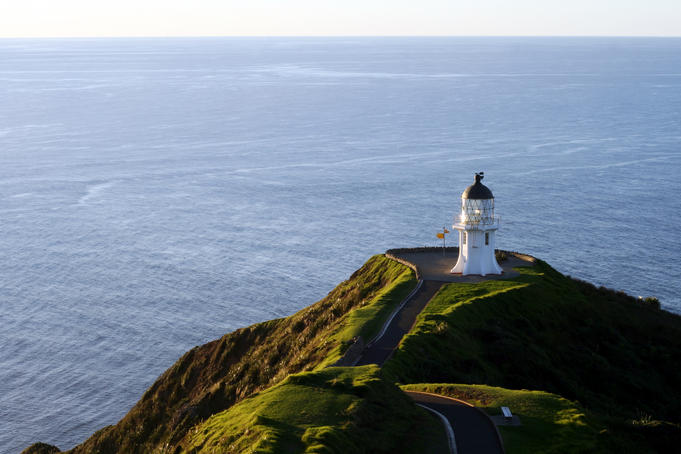 Cape Reigna lighthouse at dusk.