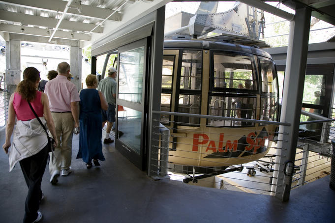 Passengers boarding Palm Springs Aerial Tramway