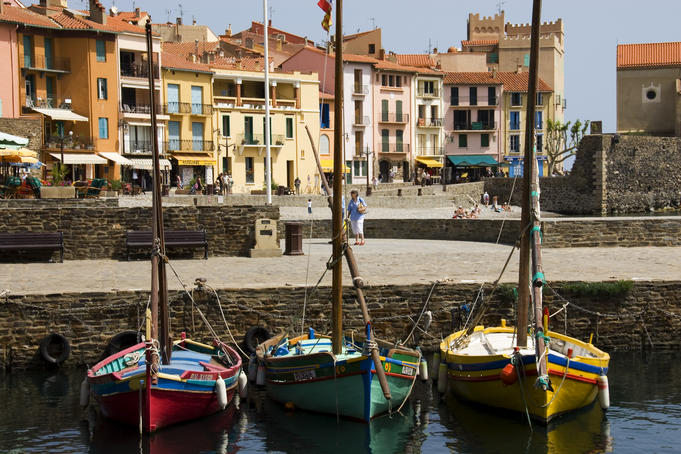 Llaguts (traditional fishing vessels) at the harbour.