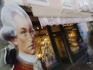 Life-size cardboard advertisement of Mozart in front of souvenir shop on Alter Markt.