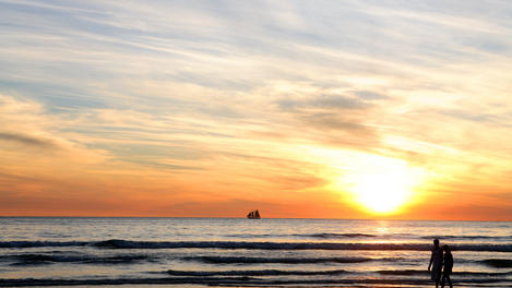 Sailing boat off Cable Beach.